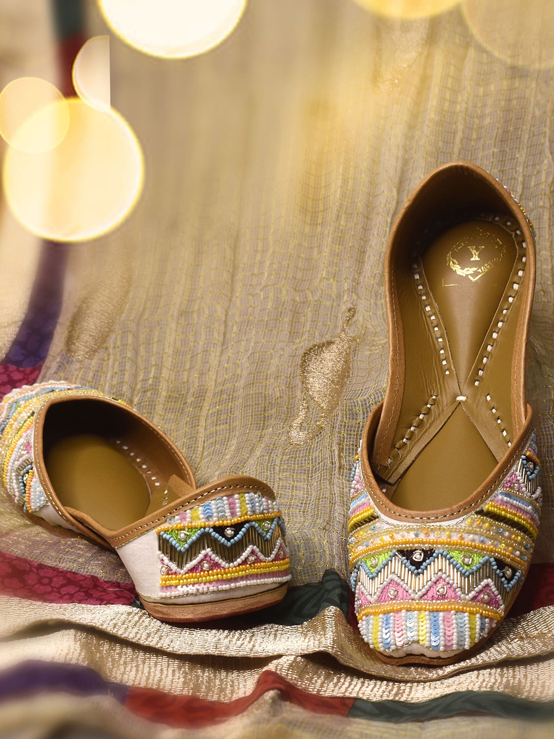 

YASSIO Embellished Round Toe Aziza Jutti Mojaris, White