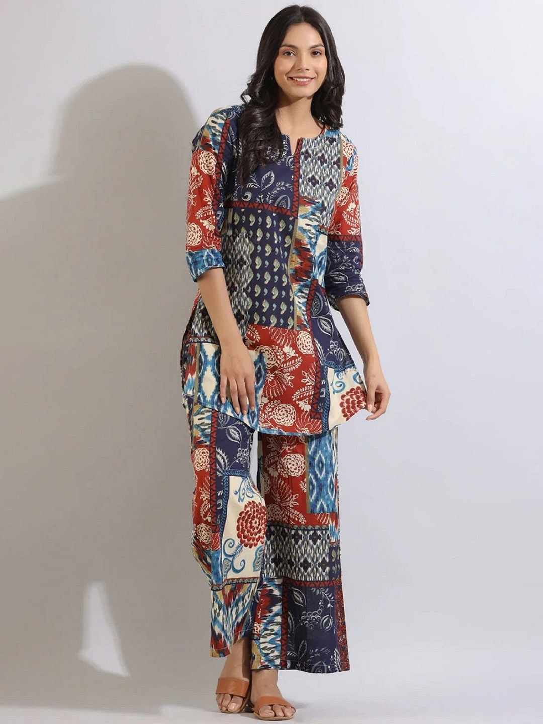 

KALINI Floral Printed Notch Neck Tunic & Trouser, Blue