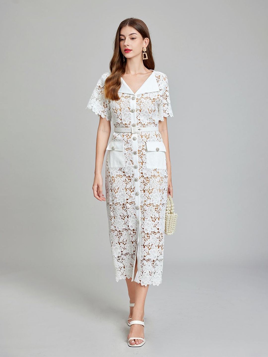 

JC Collection Floral Print Flared Sleeve Midi Dress, White