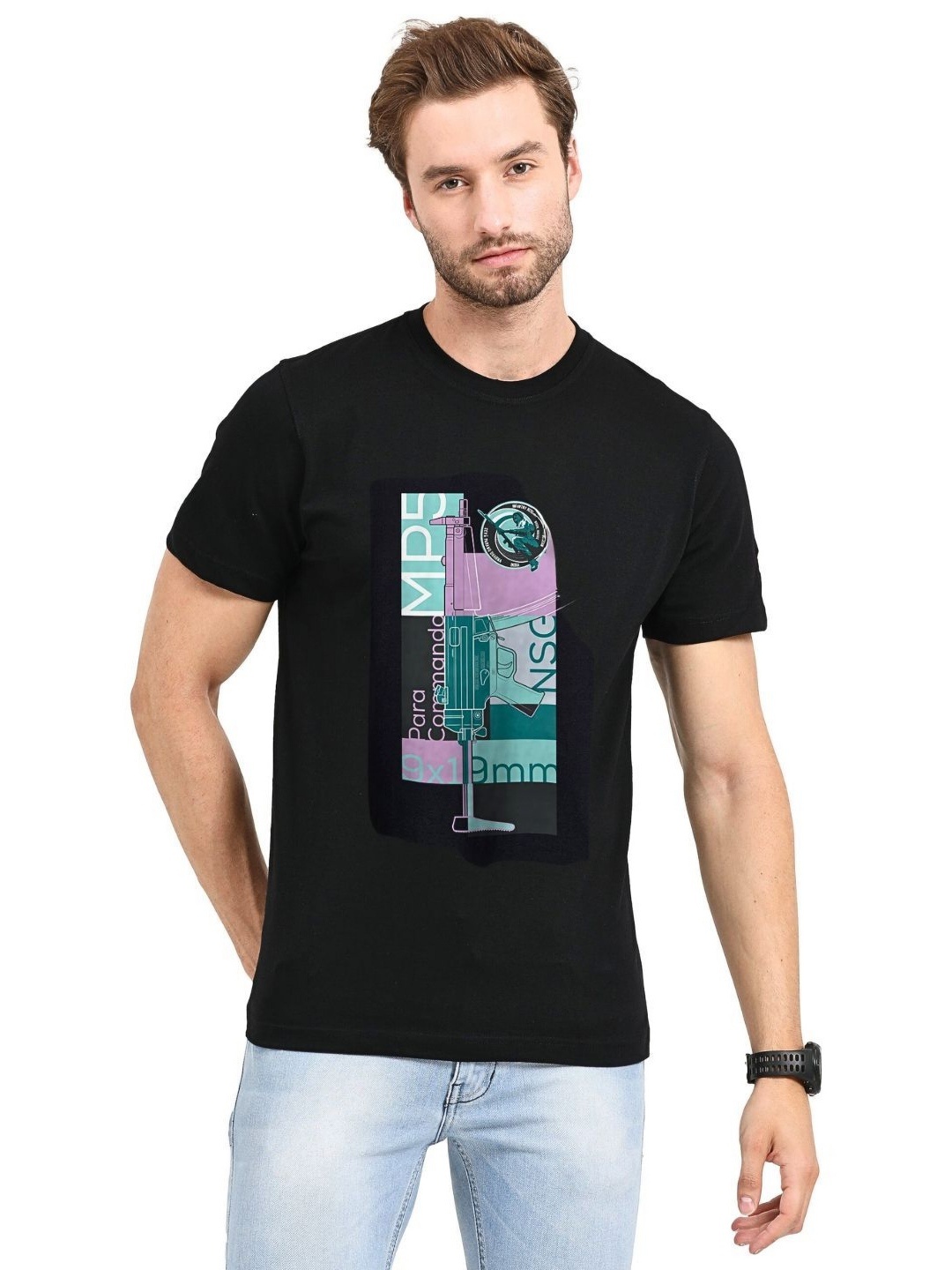 

Ascend 47 Unisex Graphic Printed Round Neck Cotton Oversized T-Shirt, Black