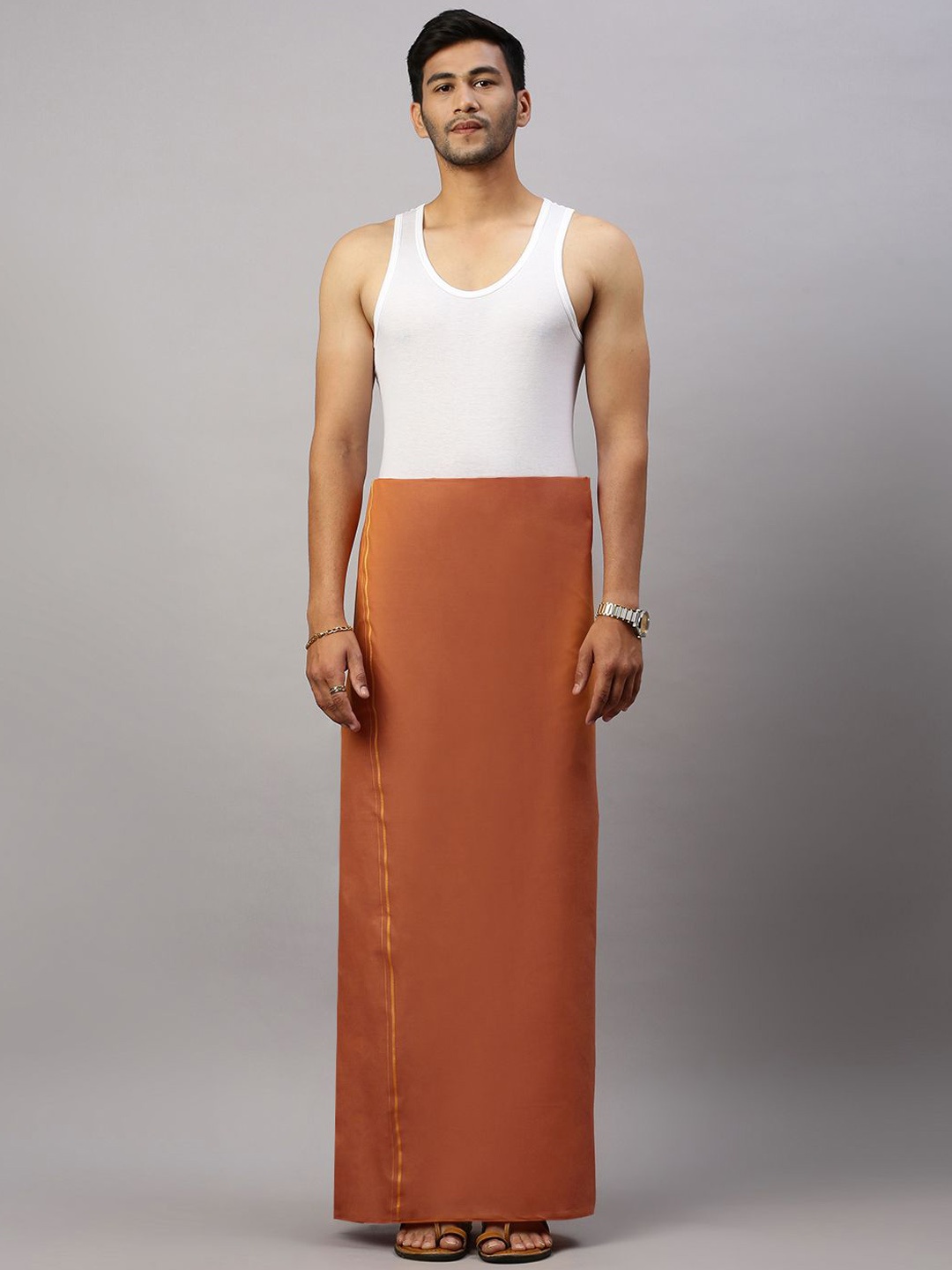 

Ramraj Mens Assorted Border Dhoti, Orange