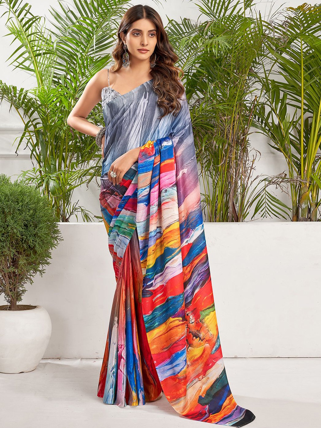 

Mitera Poly Crepe Saree, Orange
