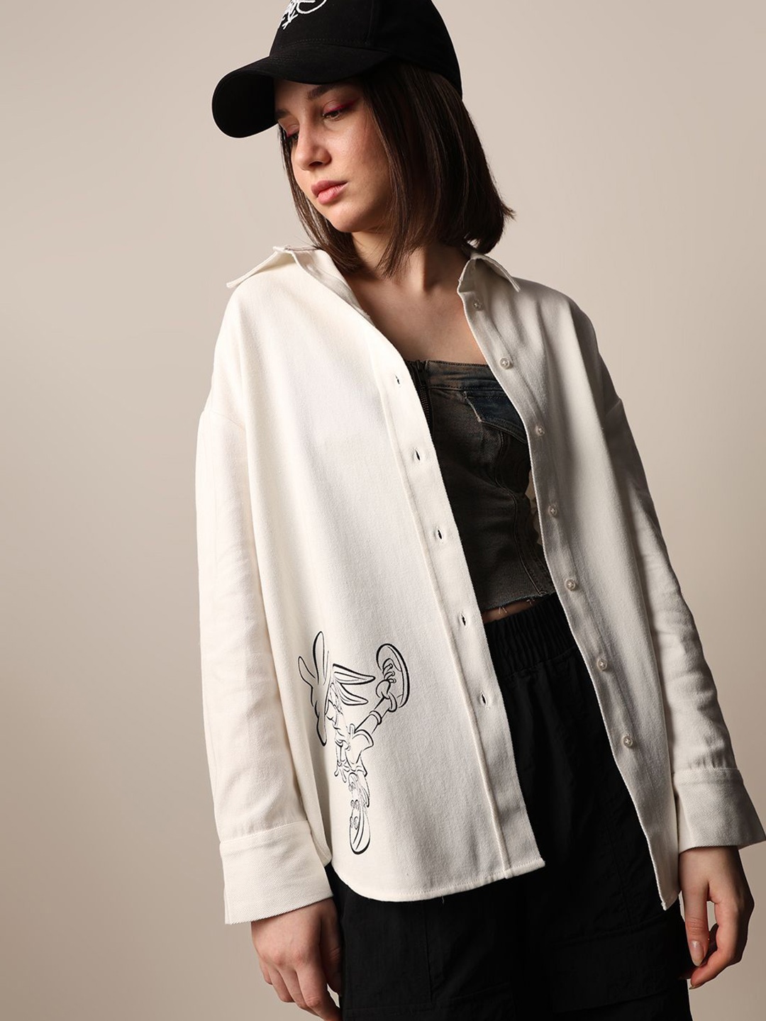 

ONLY Women Opaque Printed Casual Shirt, White