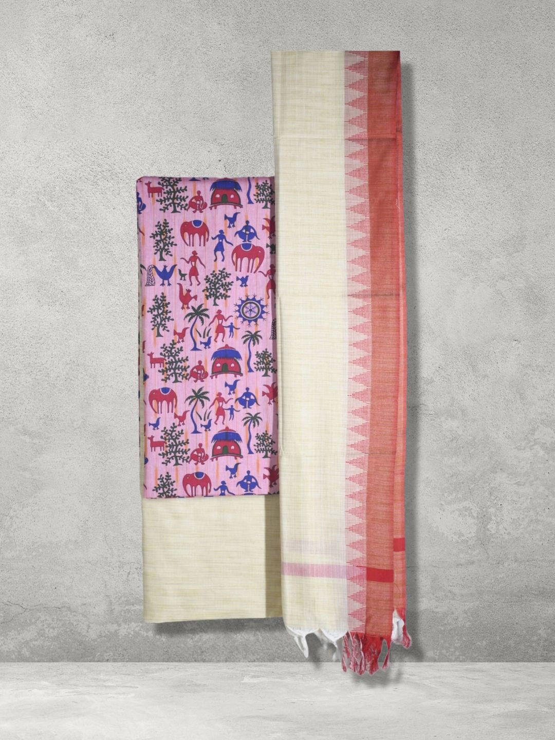 

RIYA SHREE Ethnic Motifs Printed Pure Cotton Unstitched Dress Material, Pink