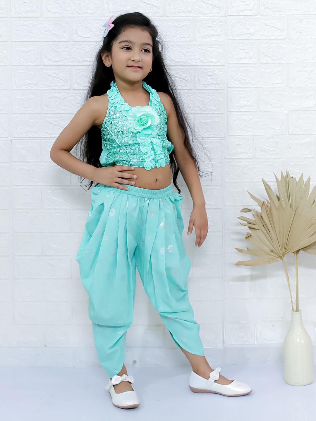 

Twisha Girls Embellished Top with Dhoti Pants, Sea green