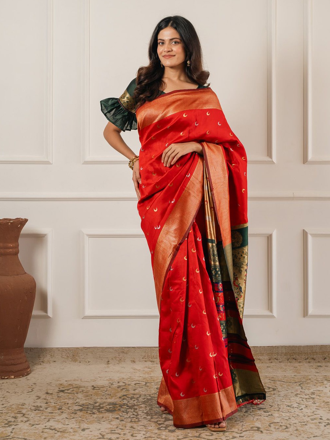 

Dori Woven Design Zari Art Silk Paithani Saree, Red