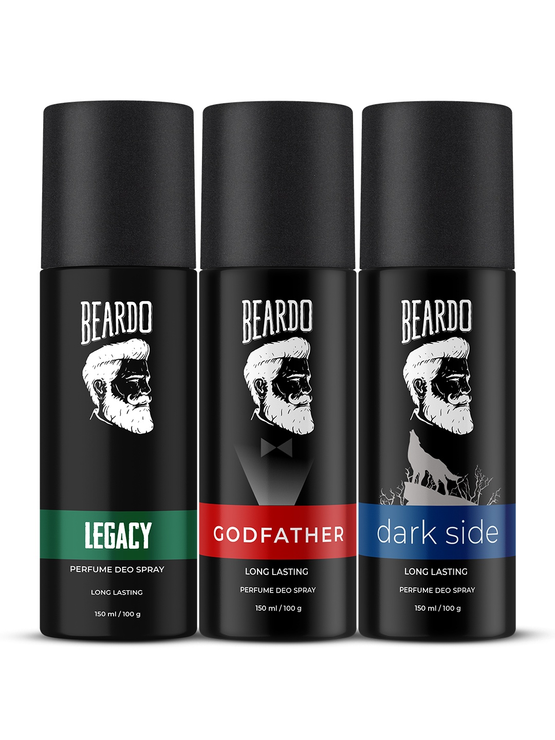 

BEARDO Men Set Of 3 Deodorant - Godfather + Darkside + Legacy - 150ml Each, Black