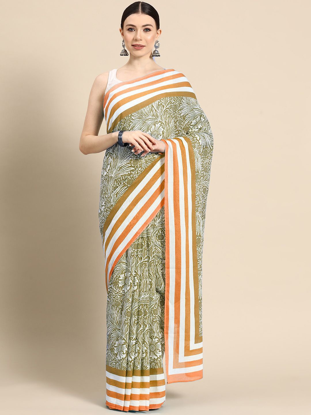 

BUTA BUTI Floral Pure Cotton Saree, Rust