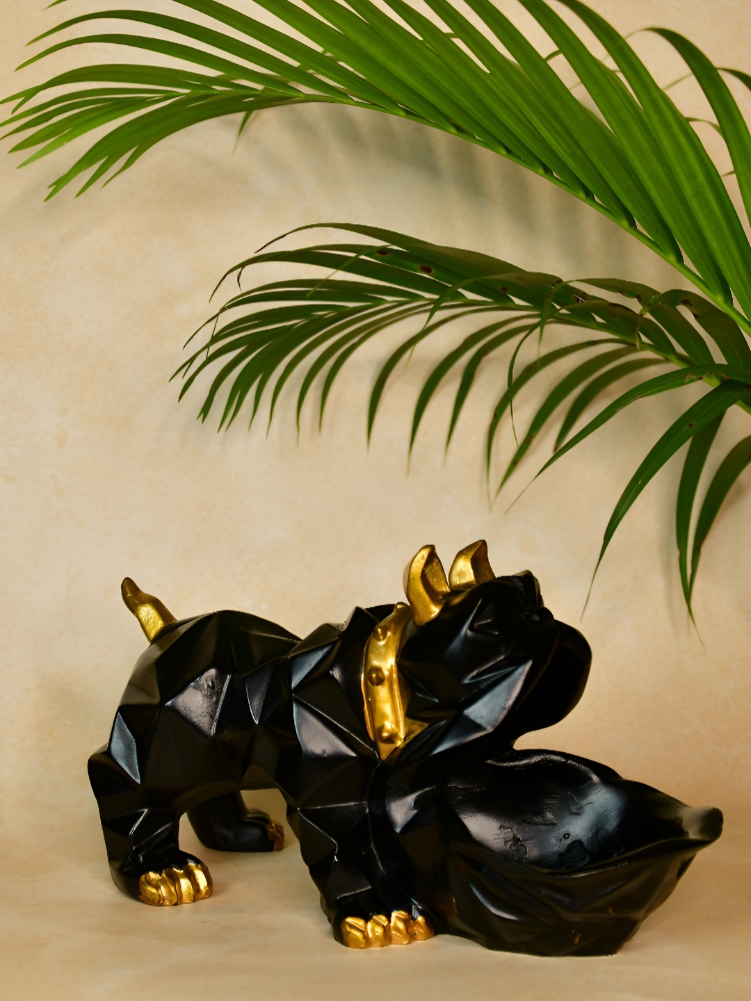 

SOWPEACE Black & Gold Toned Doggy Pint Holder Figurine Showpiece