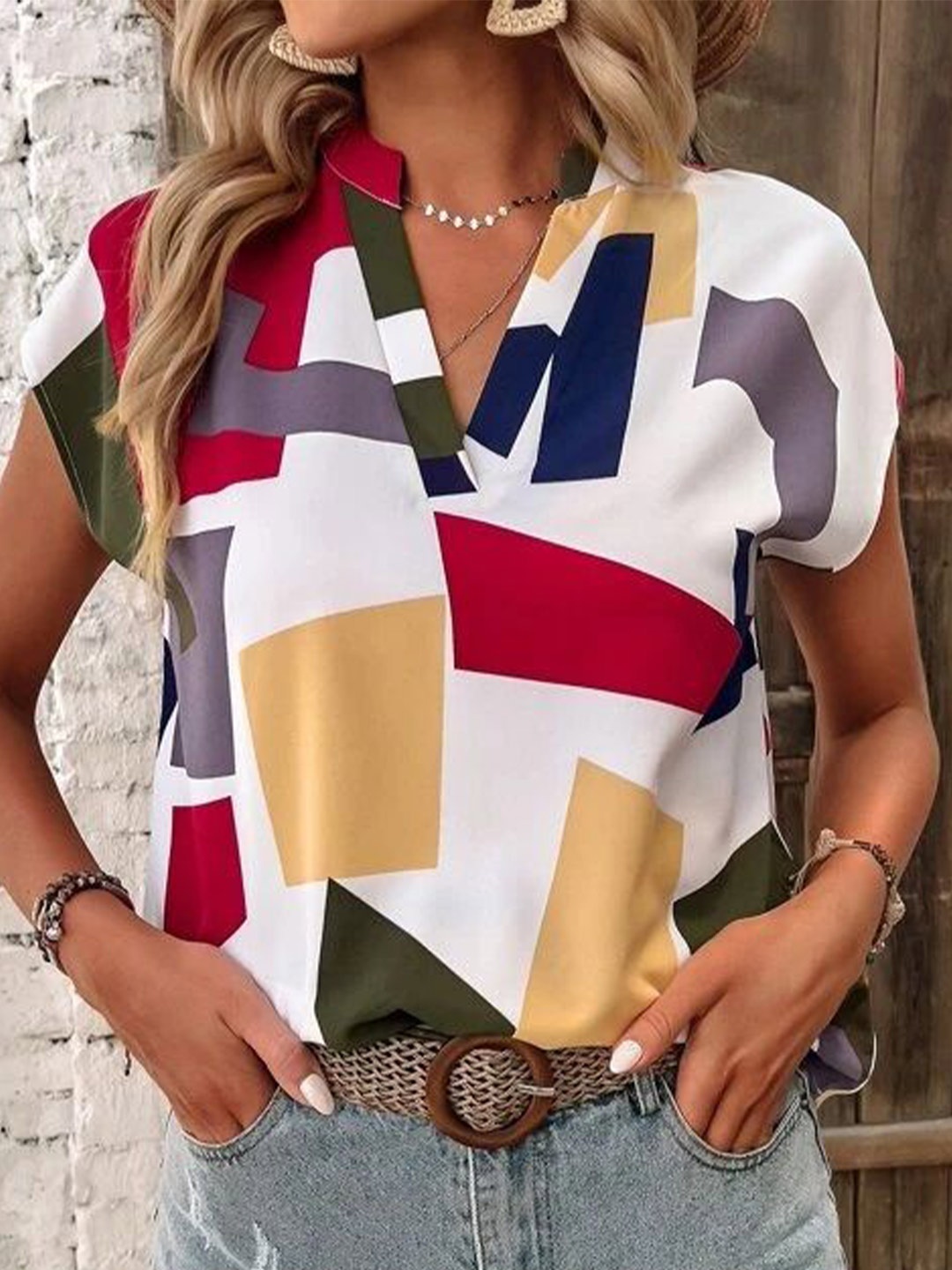 

Stylecast X Slyck Geometric Print Top, White