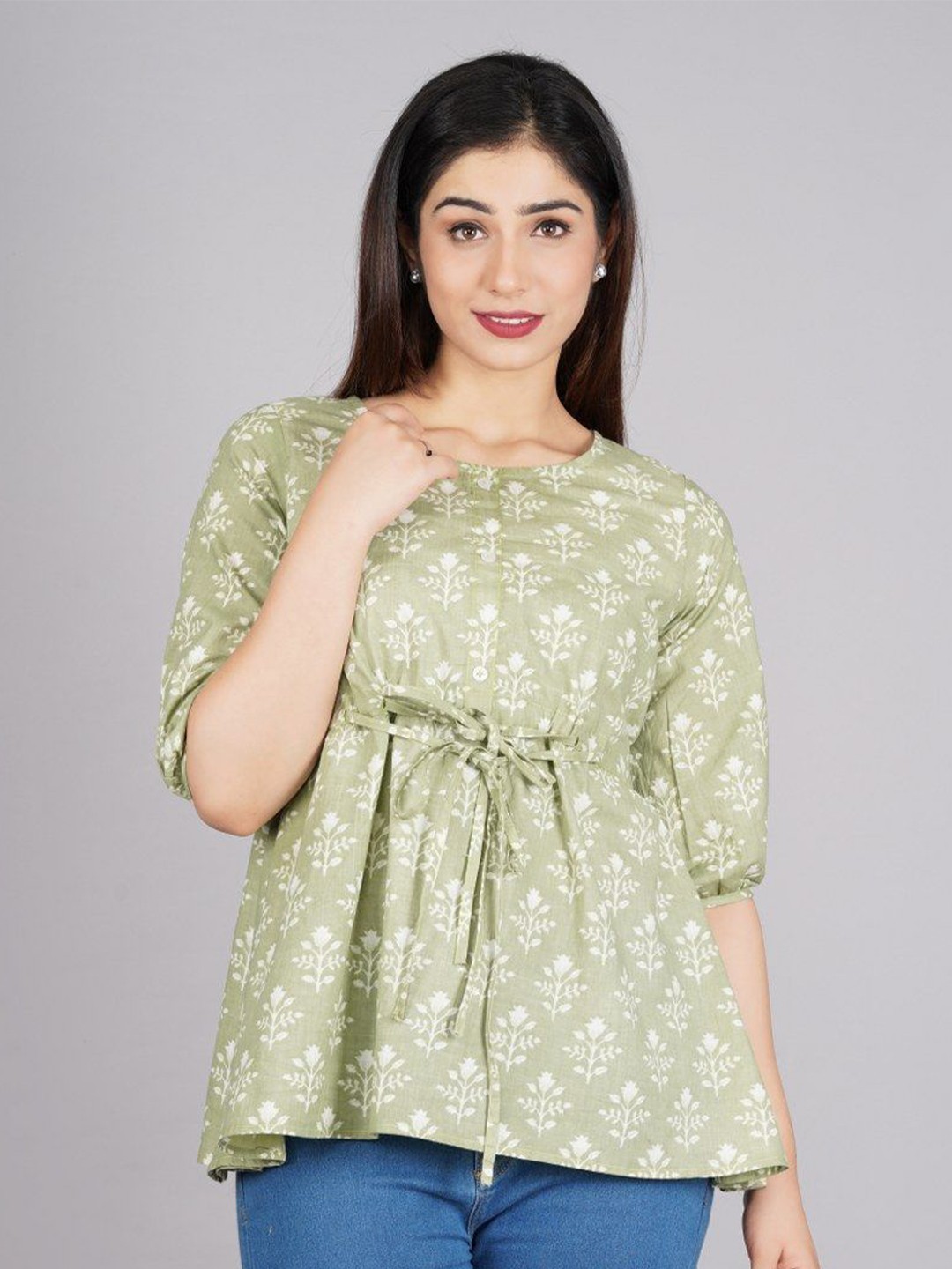 

TANISHA Women Floral Printed Round Neck Top, Green