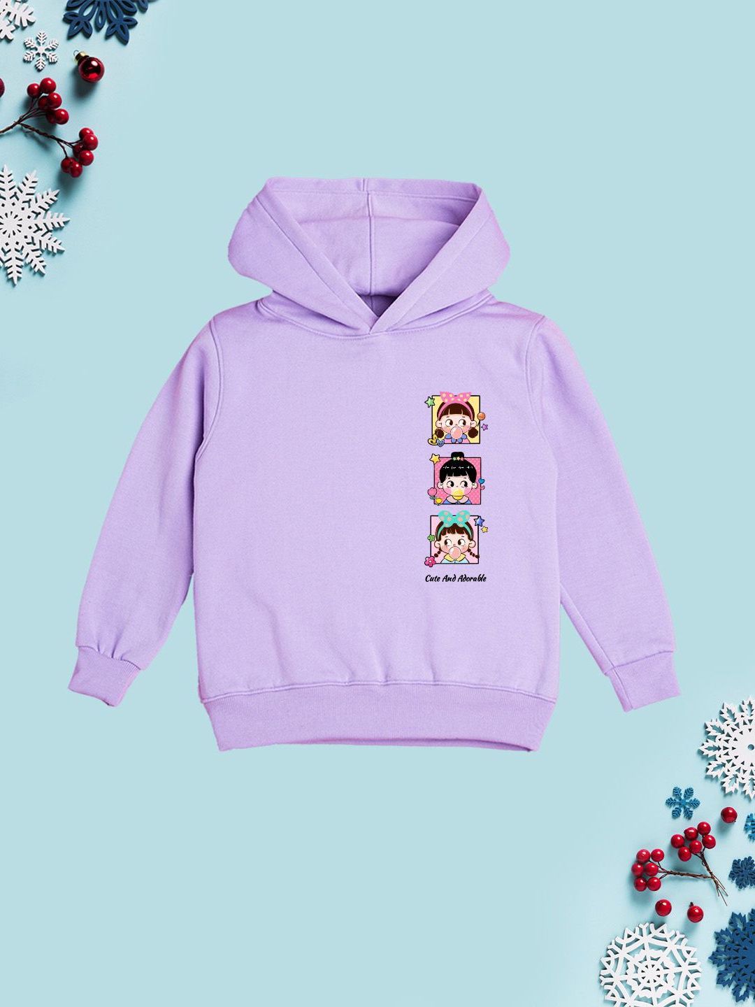 

NUSYL Girls Graphic Printed Hooded Sweatshirt, Purple