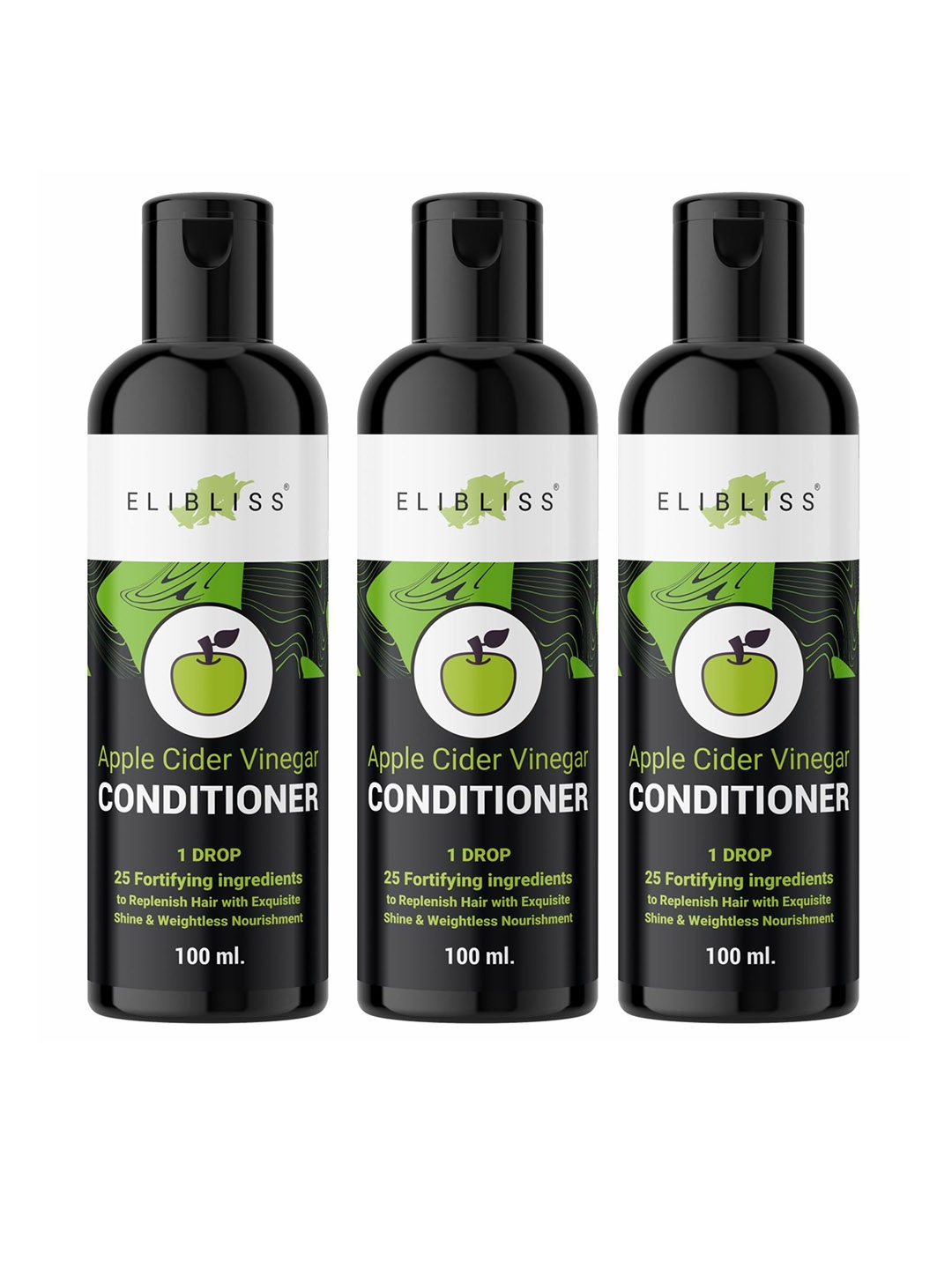 

ELIBLISS Set Of 3 Apple Cider Vinegar Conditioner With Shea Butter & Vitamin E -100ml Each, Black