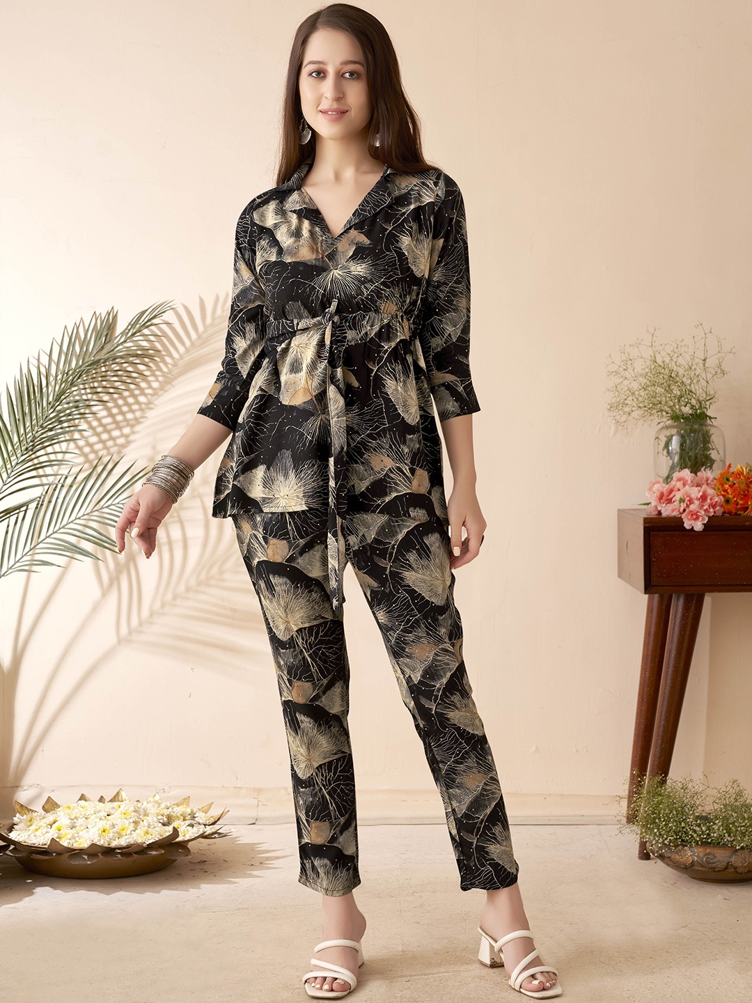 

Anouk Printed Shirt With Trouser, Black