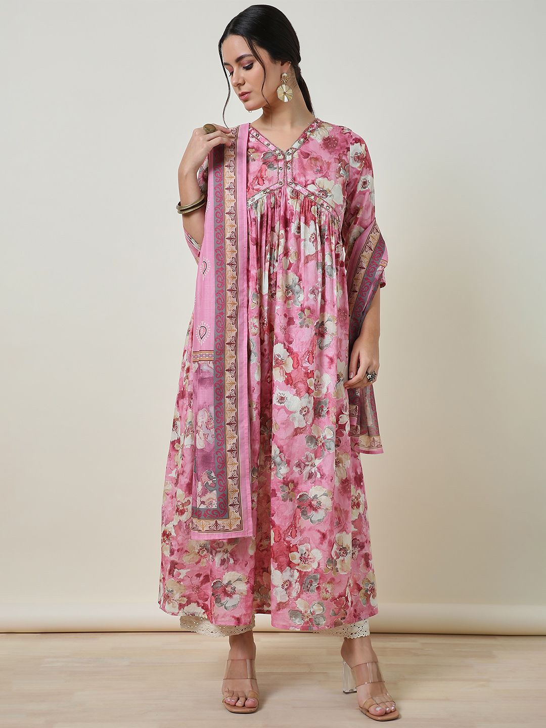 

Soch Floral Printed Anarkali Kurta With Dupatta, Pink