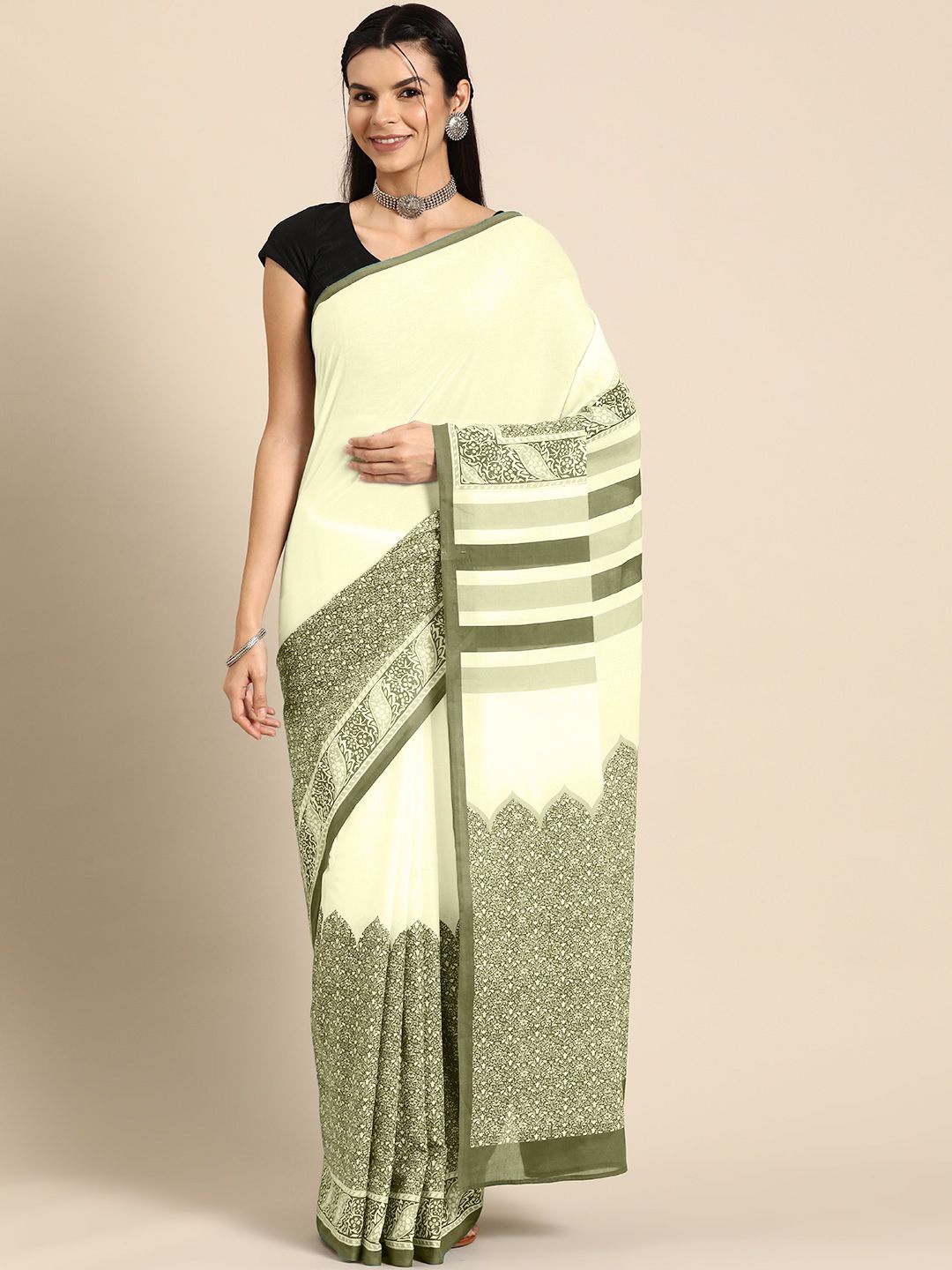 

BUTA BUTI Floral Pure Cotton Saree, Lime green