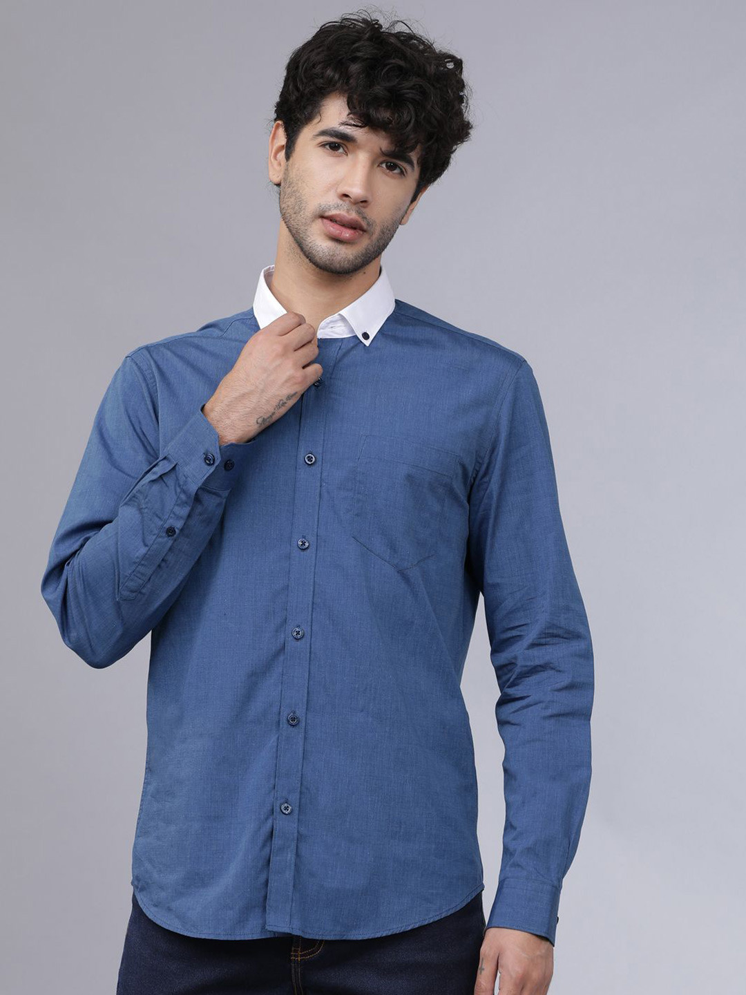 

HIGHLANDER Men Slim Fit Opaque Casual Shirt, Blue