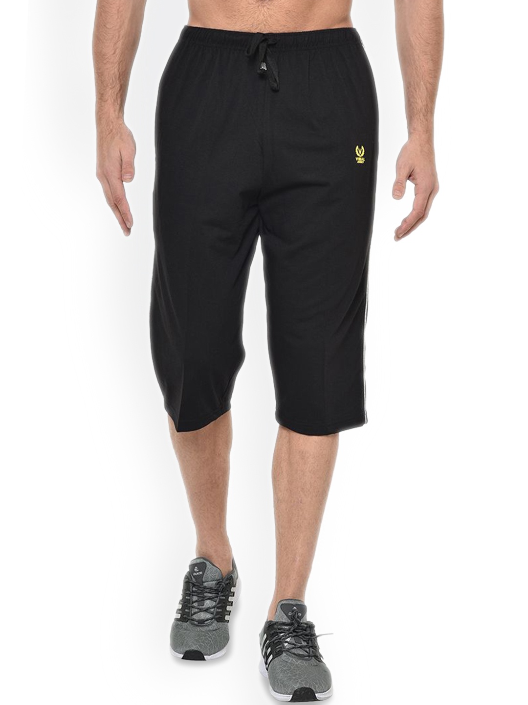 

MACK JONNEY Men Solid Printed Mid-Rise Running Shorts, Black