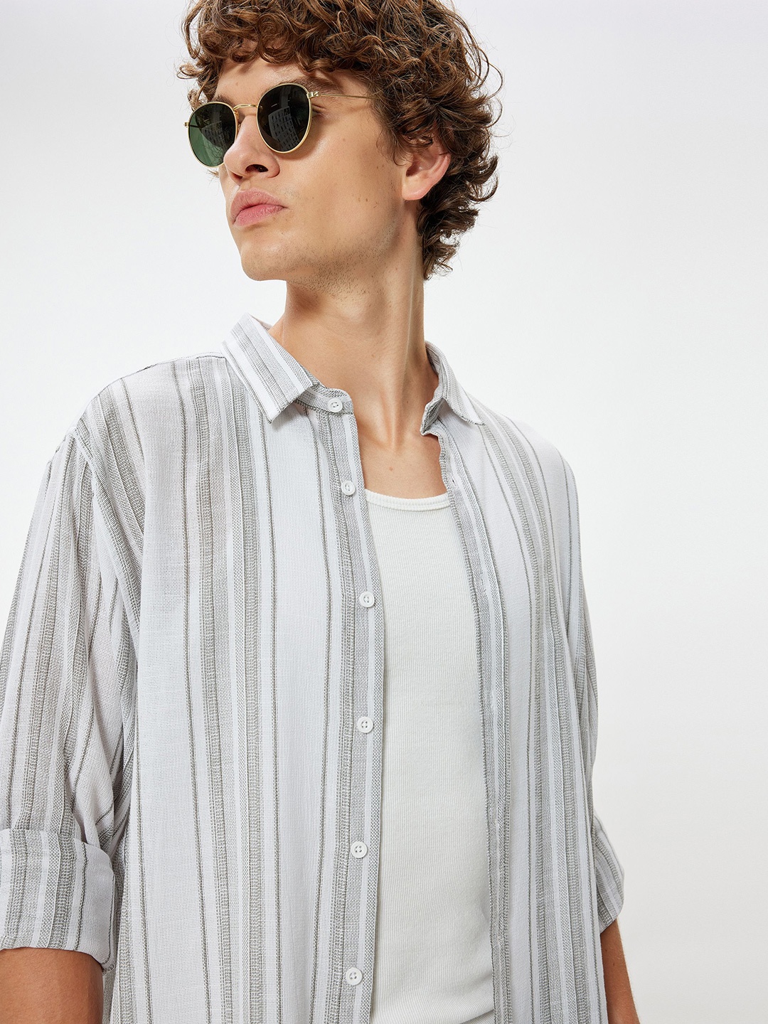 

Koton Men Opaque Striped Casual Shirt, Khaki