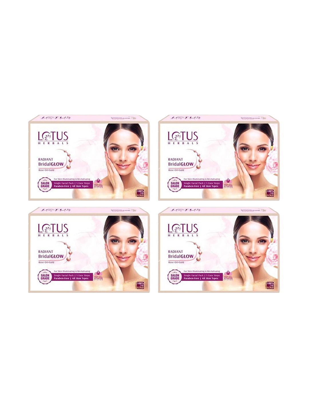 

Lotus Herbals Radiant Set Of 4 BridalGLOW Rose Gold Skin Illuminating Facial Kit-57g Each, Pink