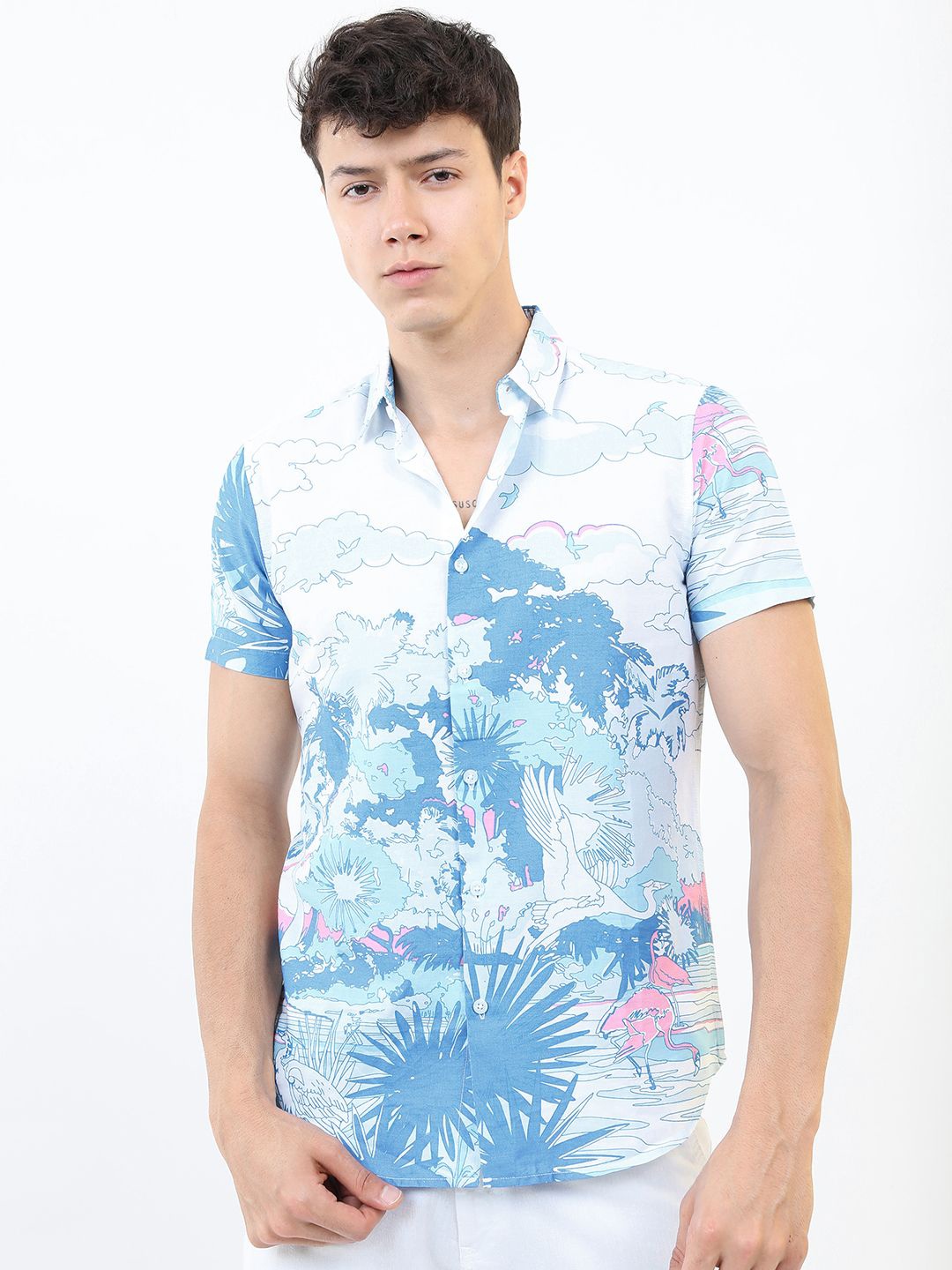 

HIGHLANDER Men Slim Fit Floral Opaque Printed Casual Shirt, Blue