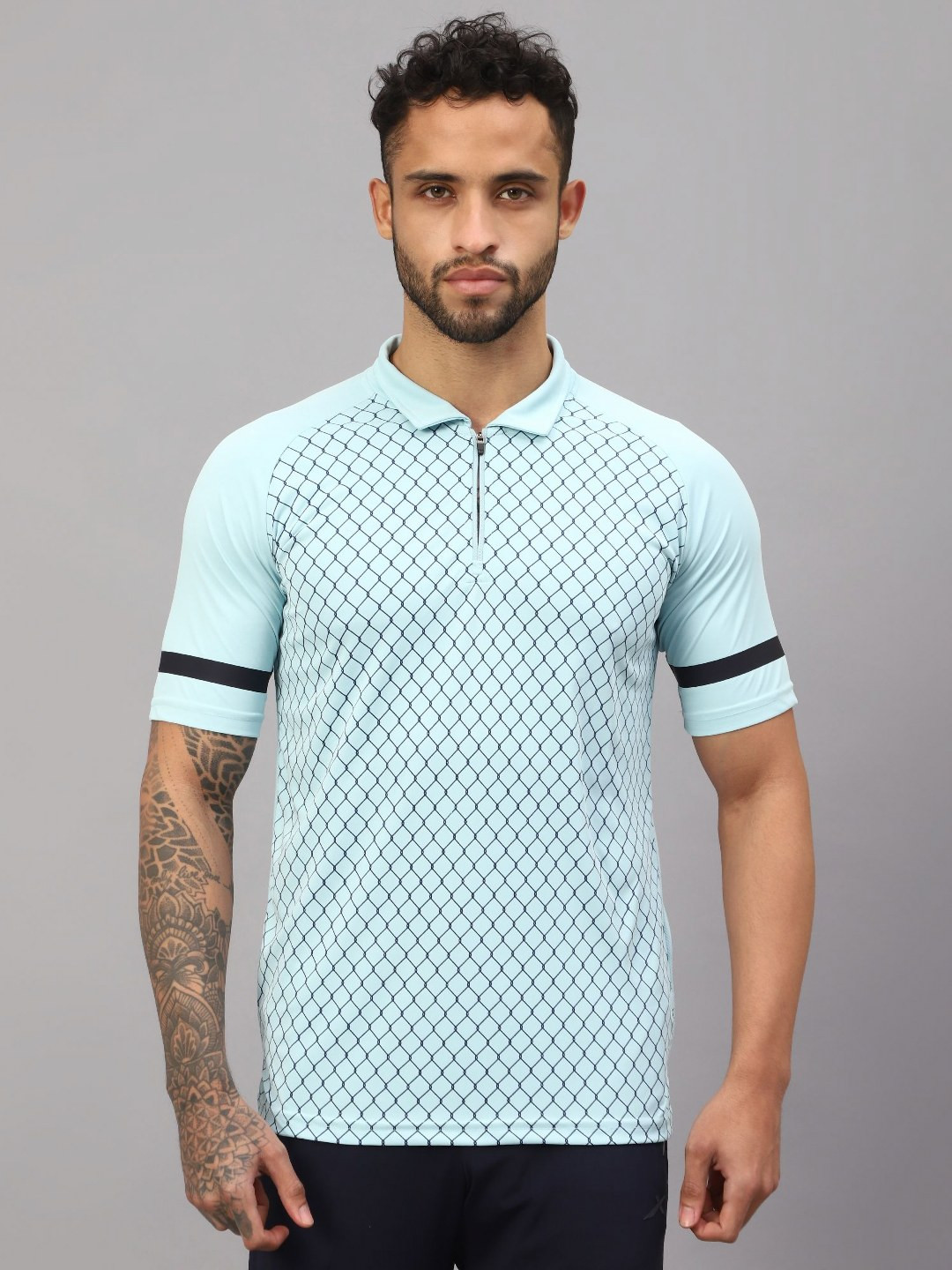 

VECTOR X Men Abstract Printed Polo Collar T-Shirt, Turquoise blue