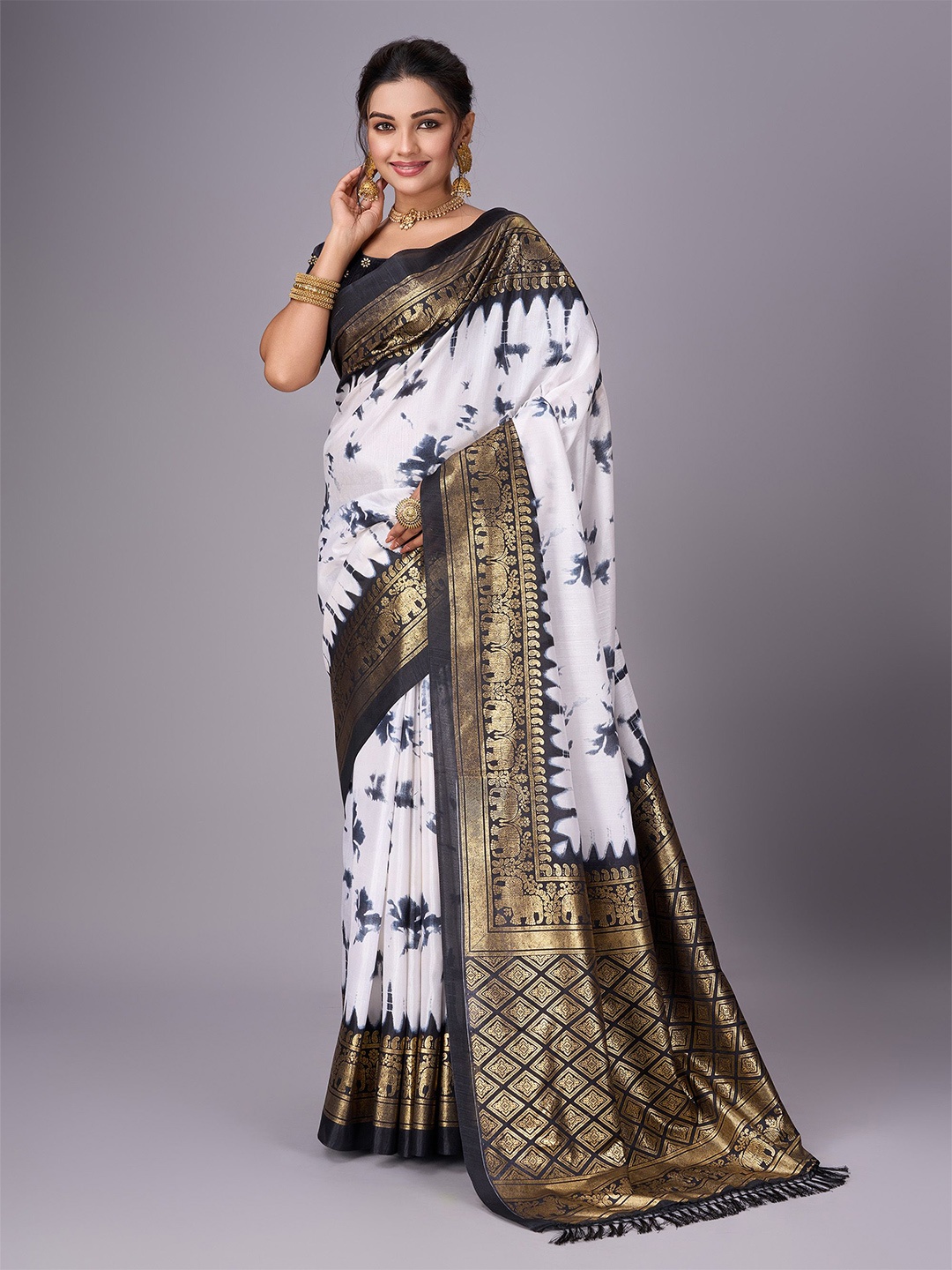 

Sanwariya Silk Zari Art Silk Chanderi Saree, Black
