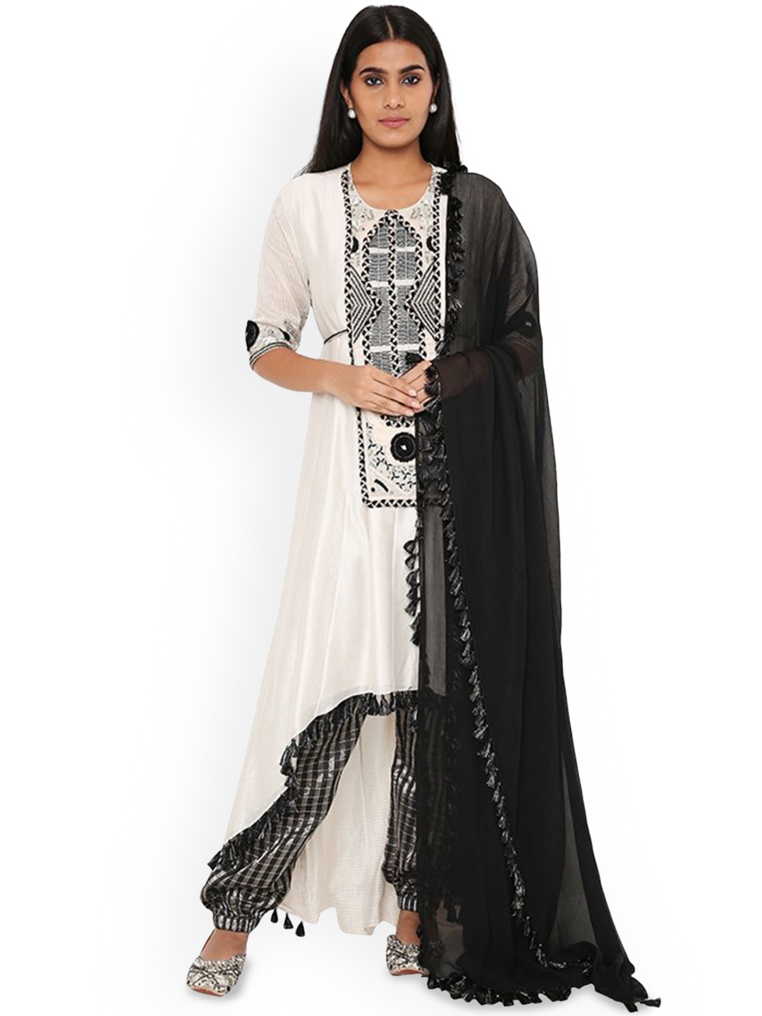 

Payal Singhal Ethnic Motifs Embroidered Thread Work Kurta With Salwar & Dupatta, White