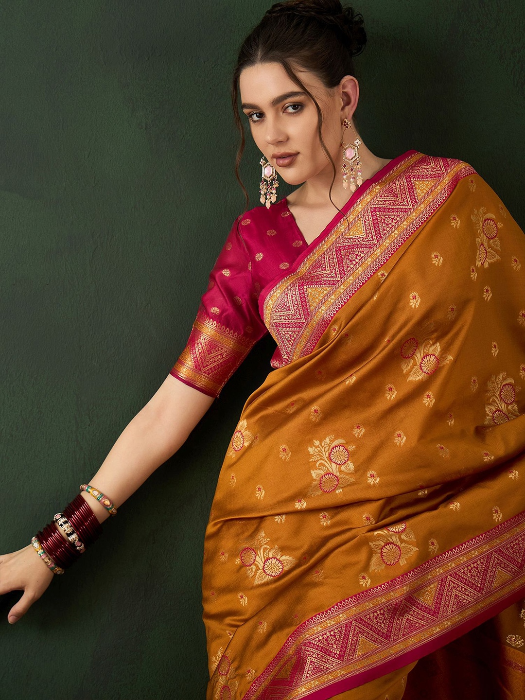 

Sangria Woven Design Saree With Blouse Piece, Mustard