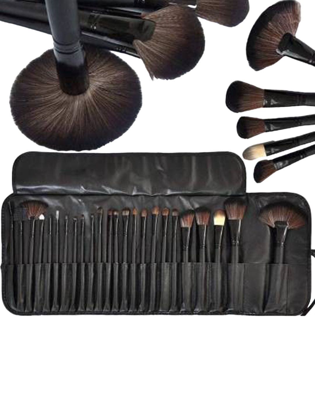 

Yoana Set of 24 Professional Wooden Make Up Brushes With Leather Storage Pouch, Black