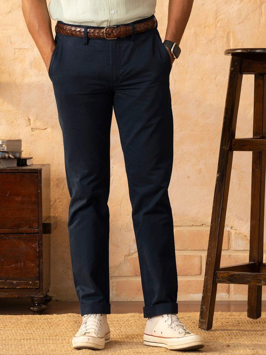 

Monks of Method Men Urban Slim Tapered Fit Chinos Trousers, Navy blue