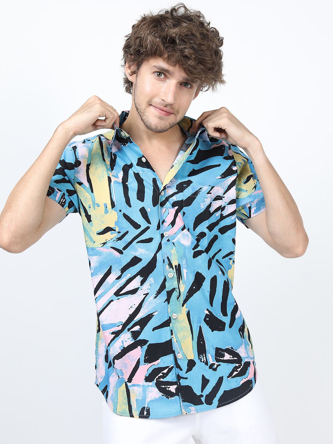 

HIGHLANDER Men Slim Fit Opaque Printed Casual Shirt, Blue