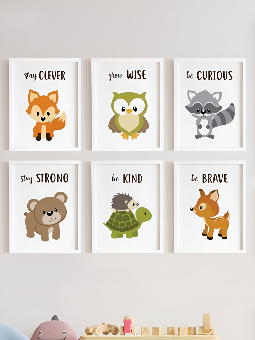

My Kids Wall White & Orange 6 Pieces Birds and Animals Wall Art