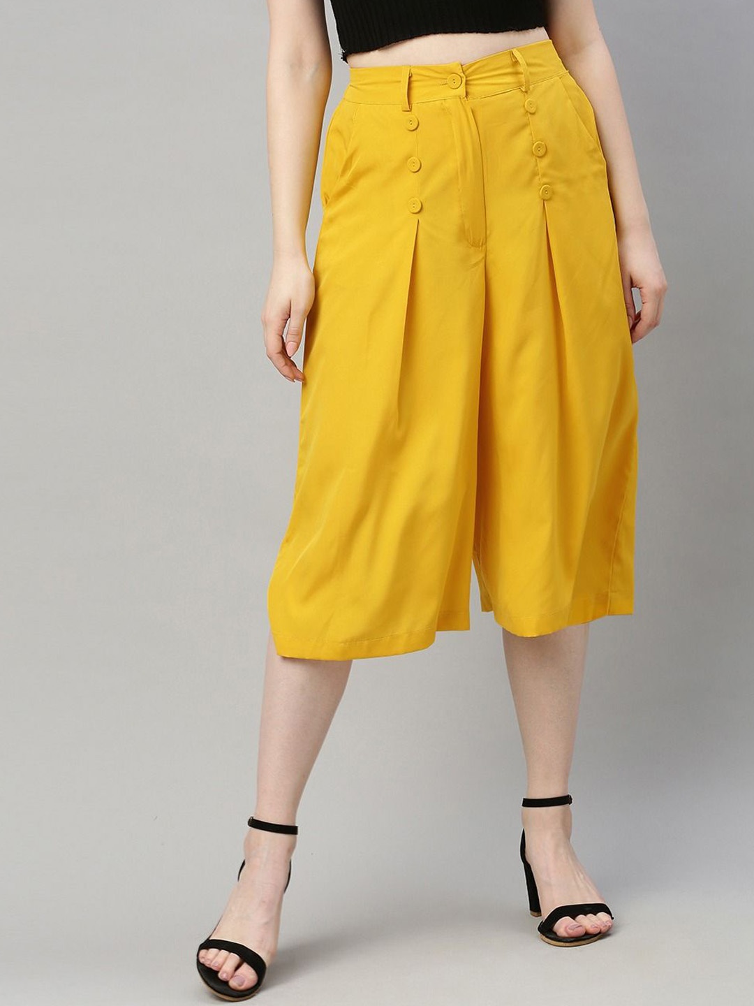 

Sera Women Flared Pleated Culottes Trousers, Yellow