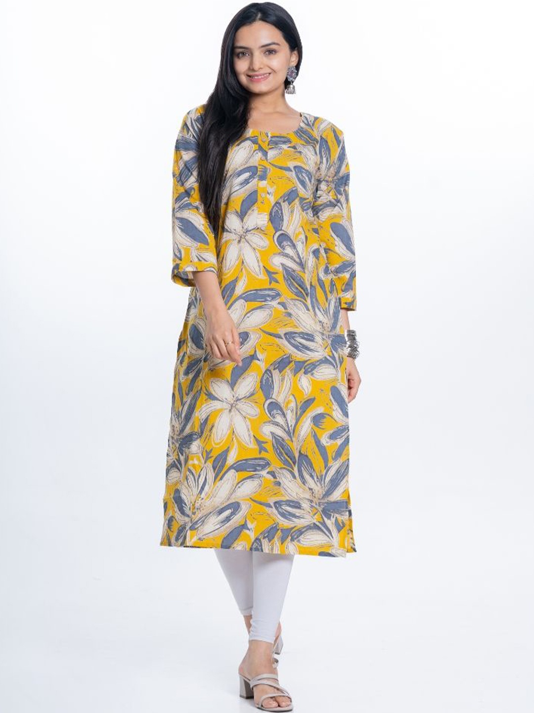 

EKISHA Printed Straight Kurta, Yellow