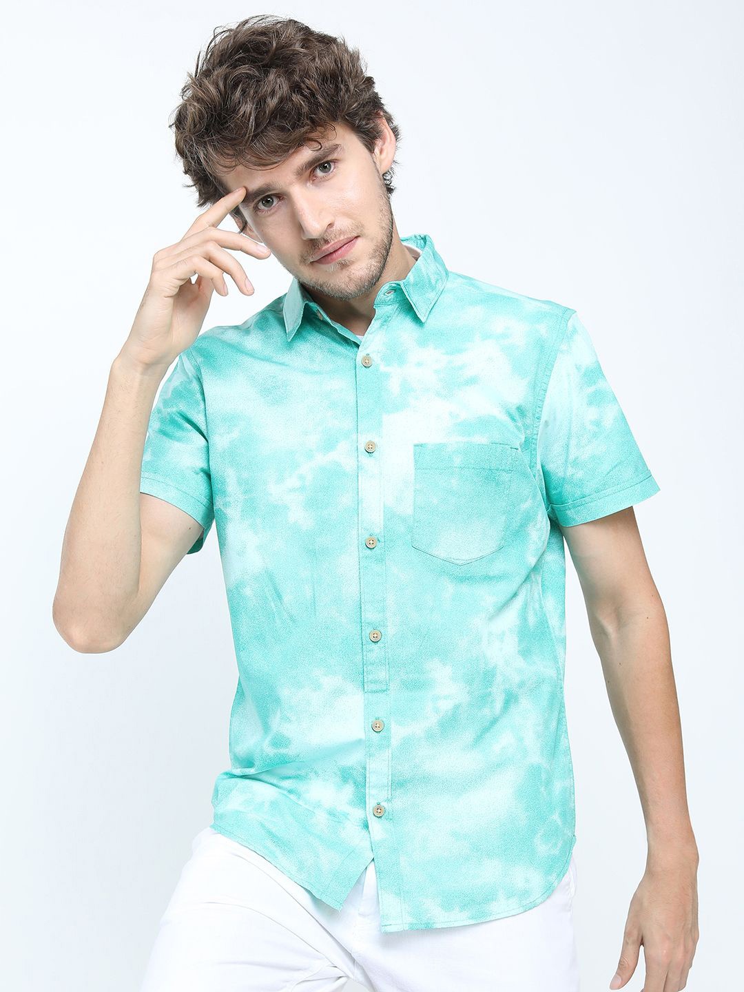 

HIGHLANDER Men Slim Fit Opaque Printed Casual Shirt, Green