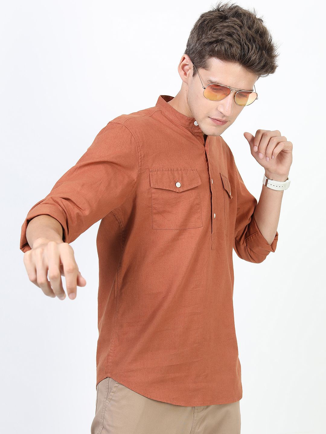 

HIGHLANDER Men Slim Fit Opaque Casual Shirt, Brown