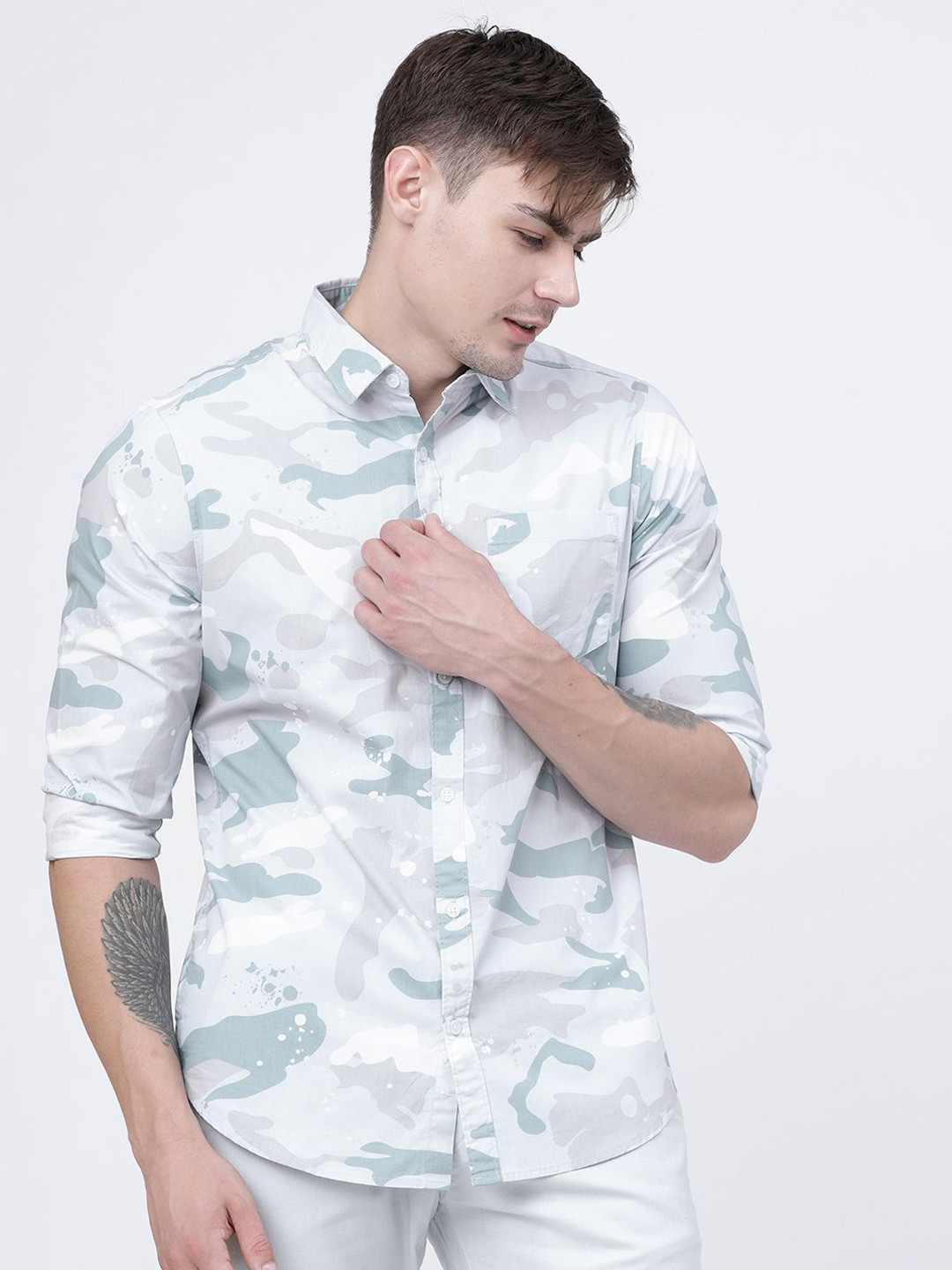 

HIGHLANDER Men Slim Fit Opaque Printed Casual Shirt, Blue