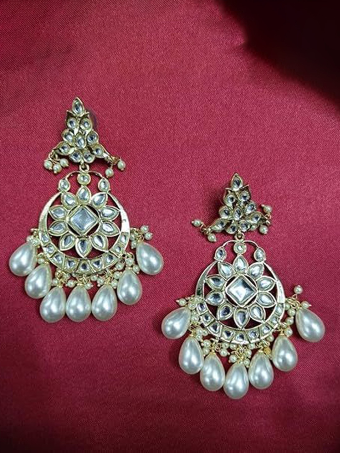 

BDIVA 18K Gold Plated Contemporary Chandelier Kundan Studded Drop Earrings