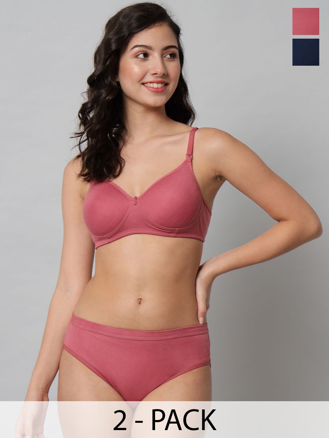 

R Cube Pack Of 2 Full Coverage Lightly Padded Lingerie Set, Navy blue