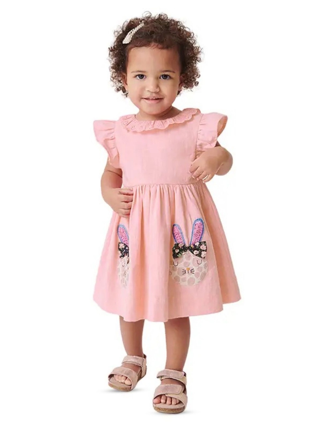 

TrendyKid Floral Print Flutter Sleeve Net Fit & Flare Dress, Pink