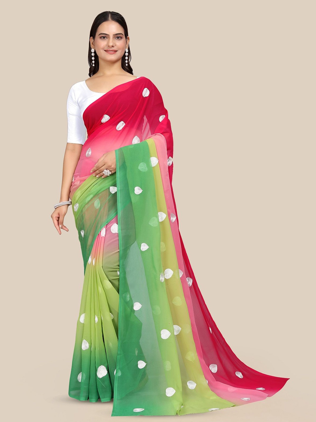 

APNISHA Embellished Embroidered Pure Georgette Saree, Green