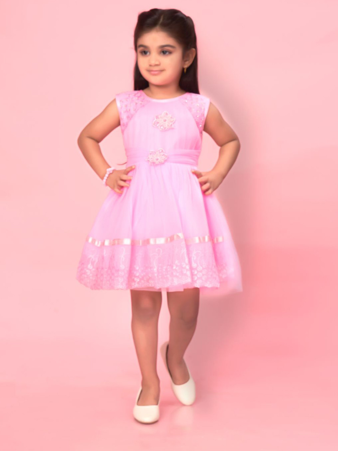 

BAESD Girls Sleeveless Net Fit & Flare Dress, Pink
