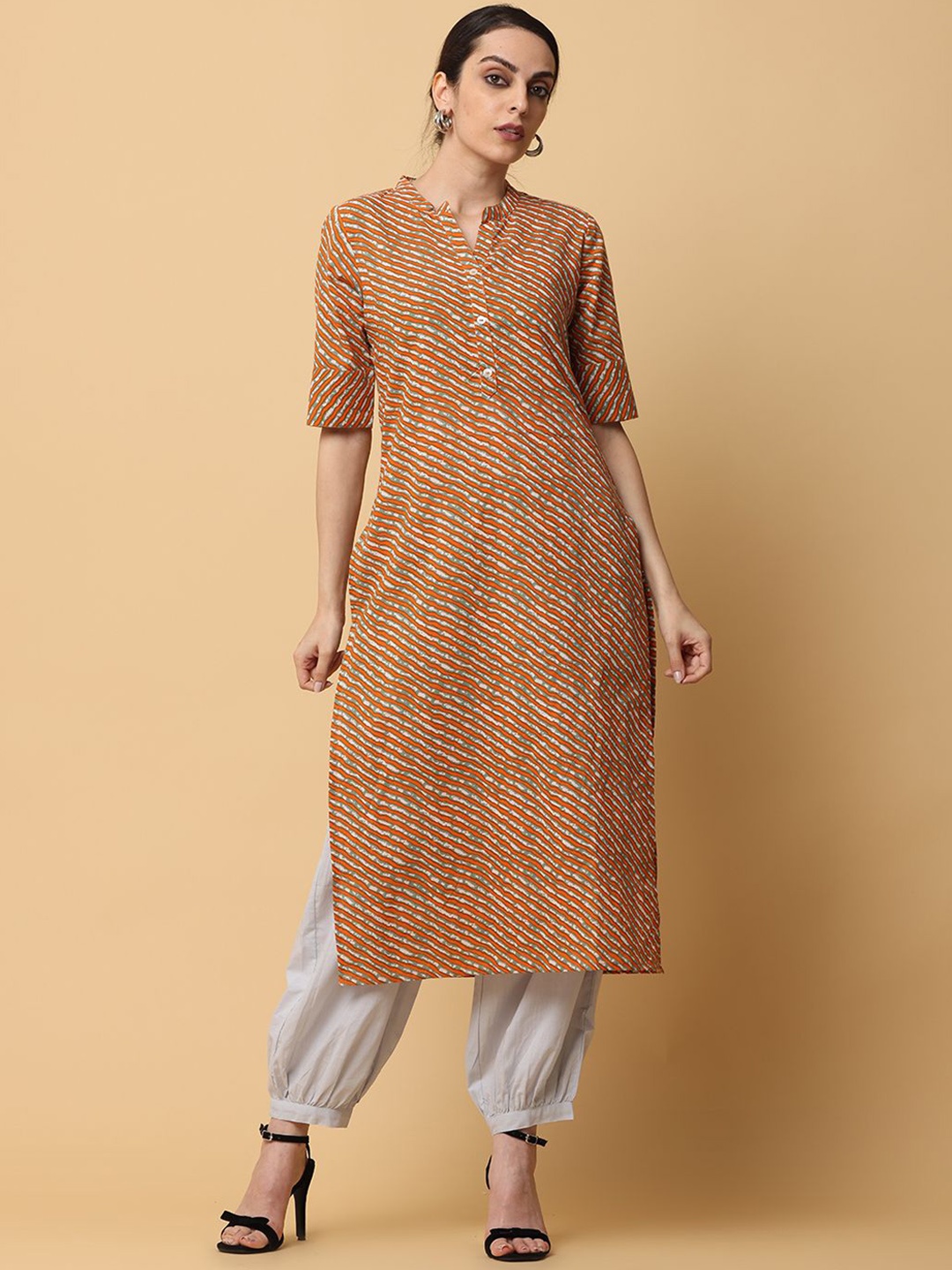 

all about you Women Keyhole Neck Gotta Patti Floral Pathani Kurta, Red