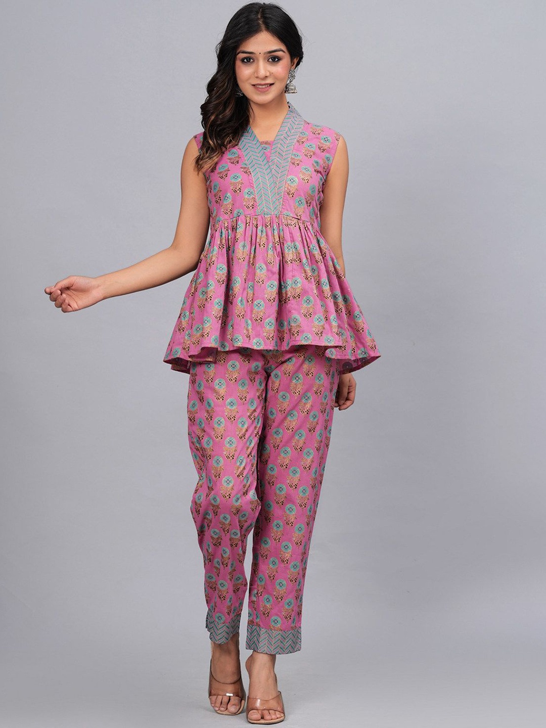 

SARAI CREATIONS Printed Top With Trouser, Pink