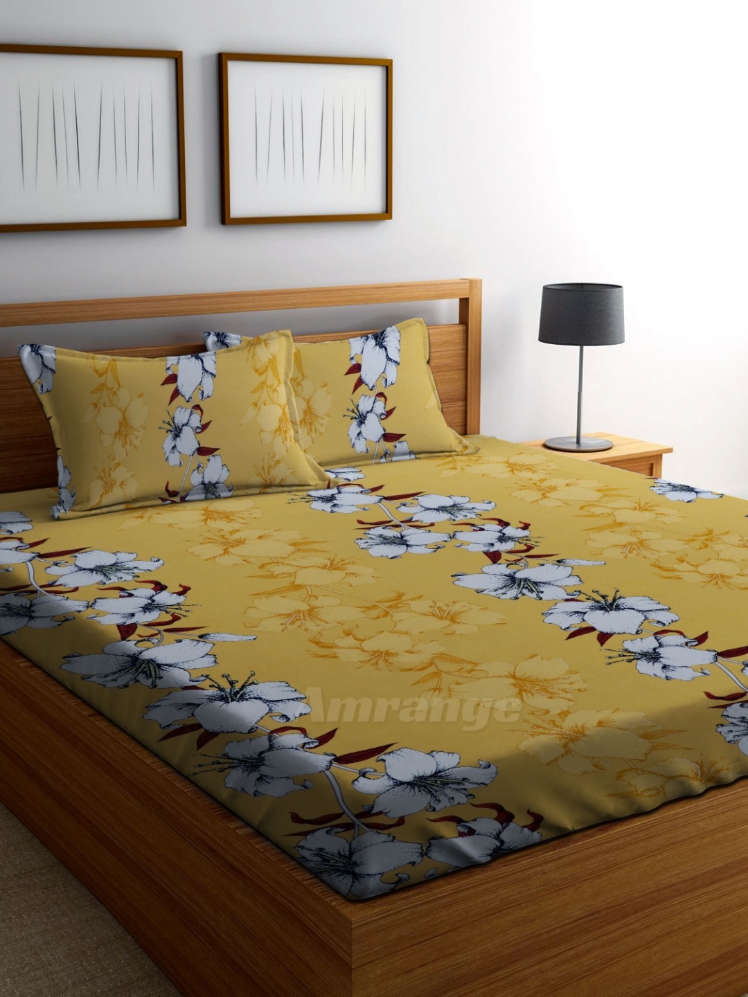 

AMRANGE Yellow & White Floral 250 TC King Bedsheet with 2 Pillow Covers
