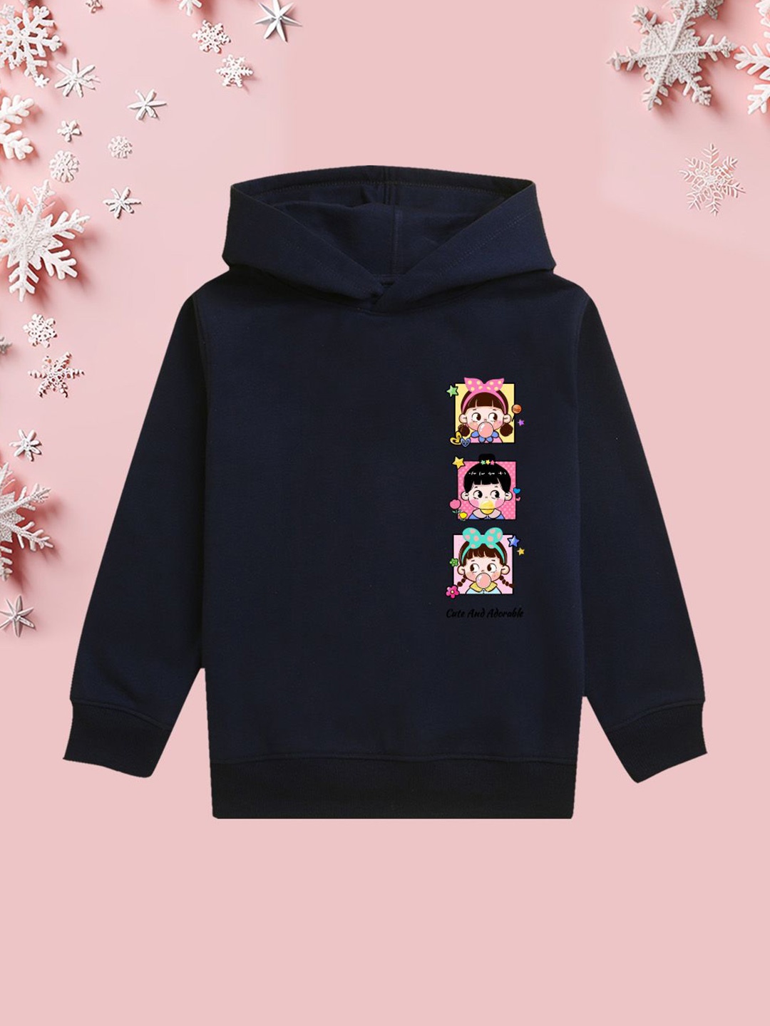 

NUSYL Girls Graphic Printed Hooded Sweatshirt, Navy blue