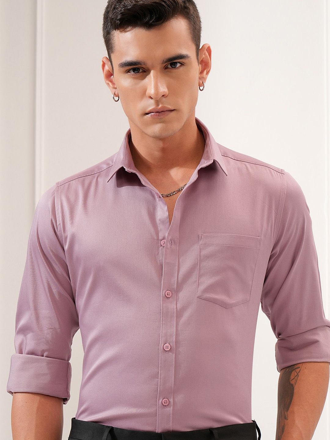 

Highlander Men Dusty Mauve Slim Fit Shirt