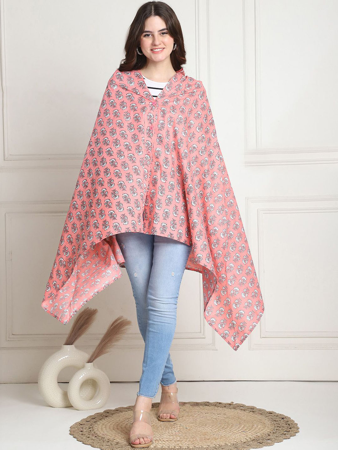 

Secret Wish Printed Cotton Breathable Nursing Cover, Peach