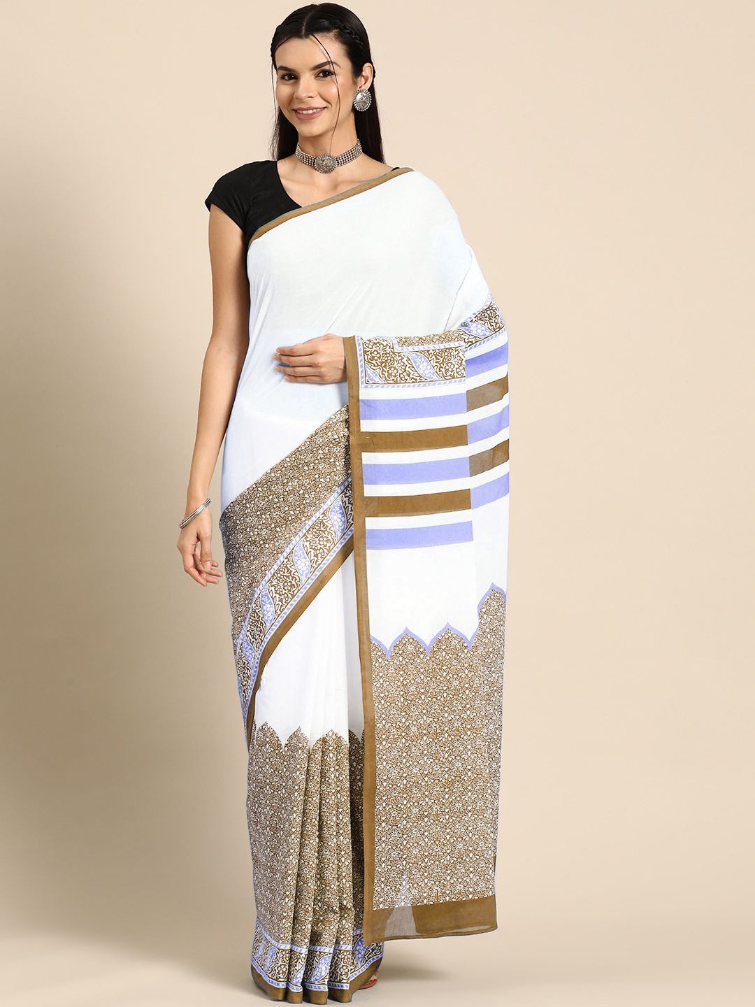 

BUTA BUTI Floral Pure Cotton Saree, Rust